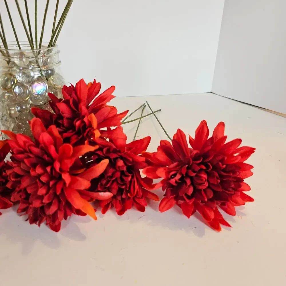 Red Artificial Chrysanthemum Mum Flowers 16 Stems Silk Floral Wedding Fall Home